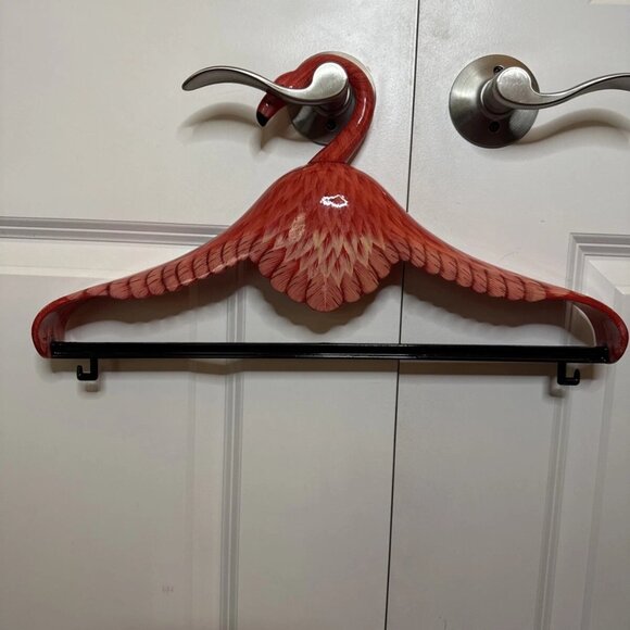 Vintage Hand Painted Flamingo Clothes Hanger 17" Wide Shoulder Coat Hanger RARE - Picture 8 of 15